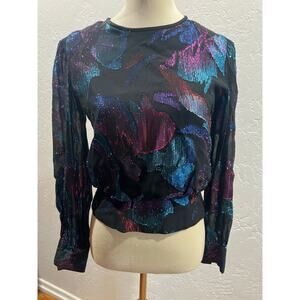 Vintage Warren Petites Metallic Floral Blouse Saks Fifth Avenue – Size S